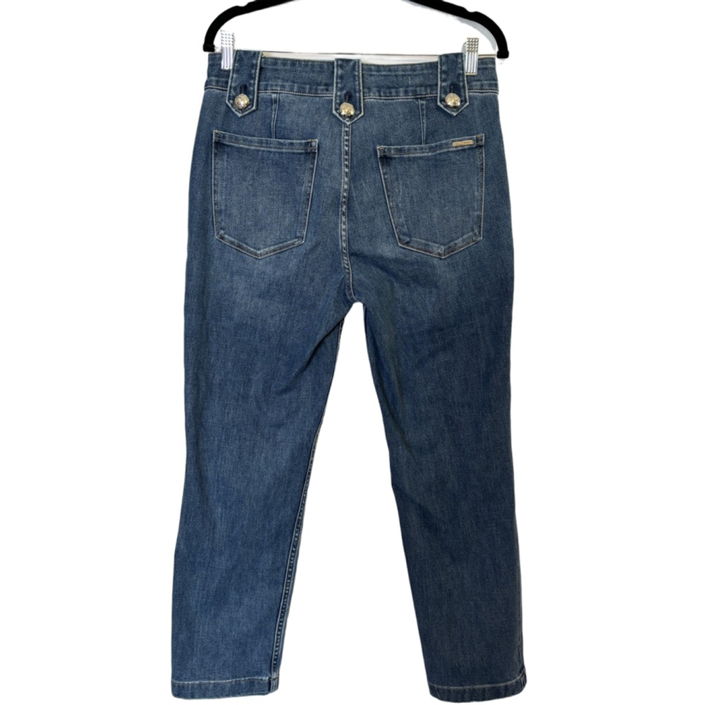 White House Black Market High Rise Straight Jeans Size 8 Gold Military Button - Picture 2 of 16